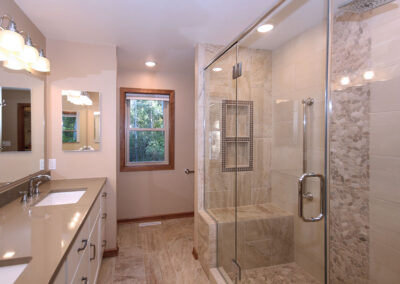 Bathroom remodel project in Door County, WI. New custom-tiled shower