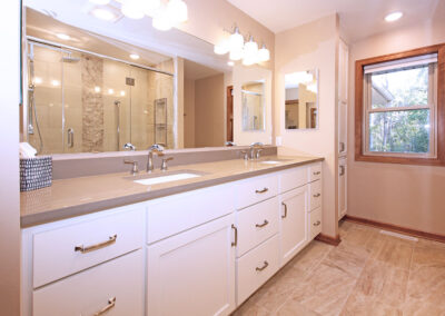 Bathroom remodel project in Door County, WI. New custom-tiled shower