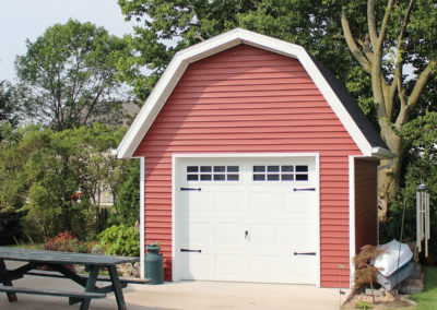 Red detached garage or shed