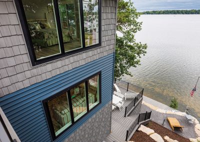 Lakefront home built on very steep lot leading to lake