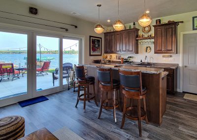 Custom Bar with Large Sliding Glass Doors to Patio